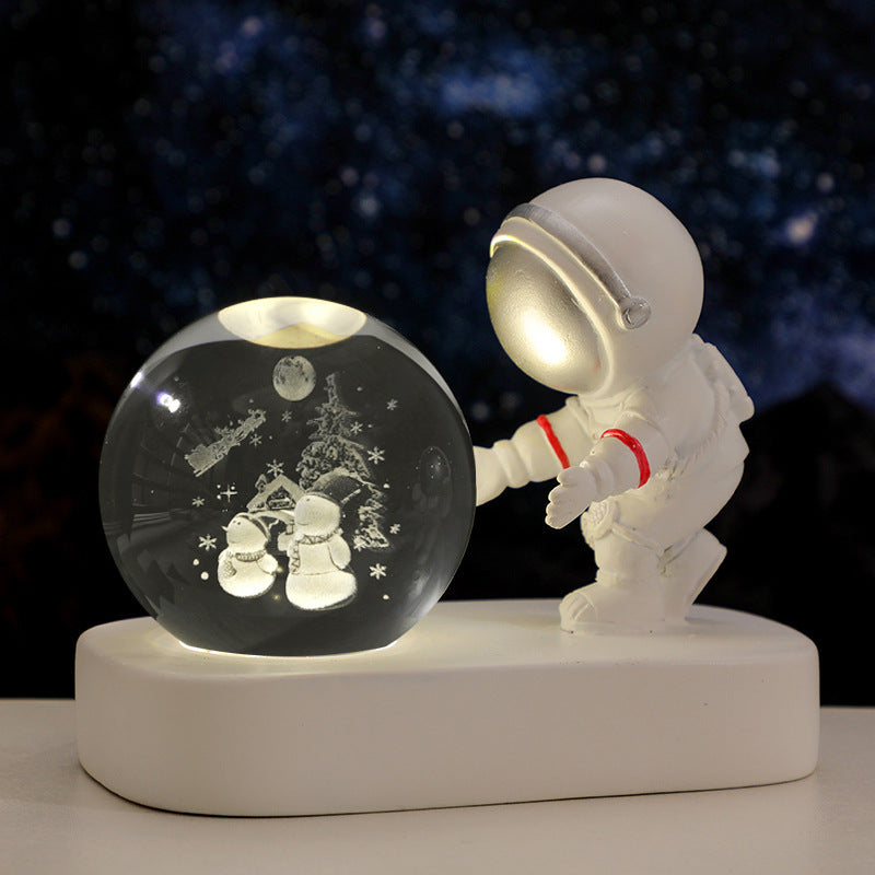 Glowing Planetary Galaxy Astronaut Crystal Ball Night Lights USB Power Warm Bedside Light Brithday Gift Night Lamp